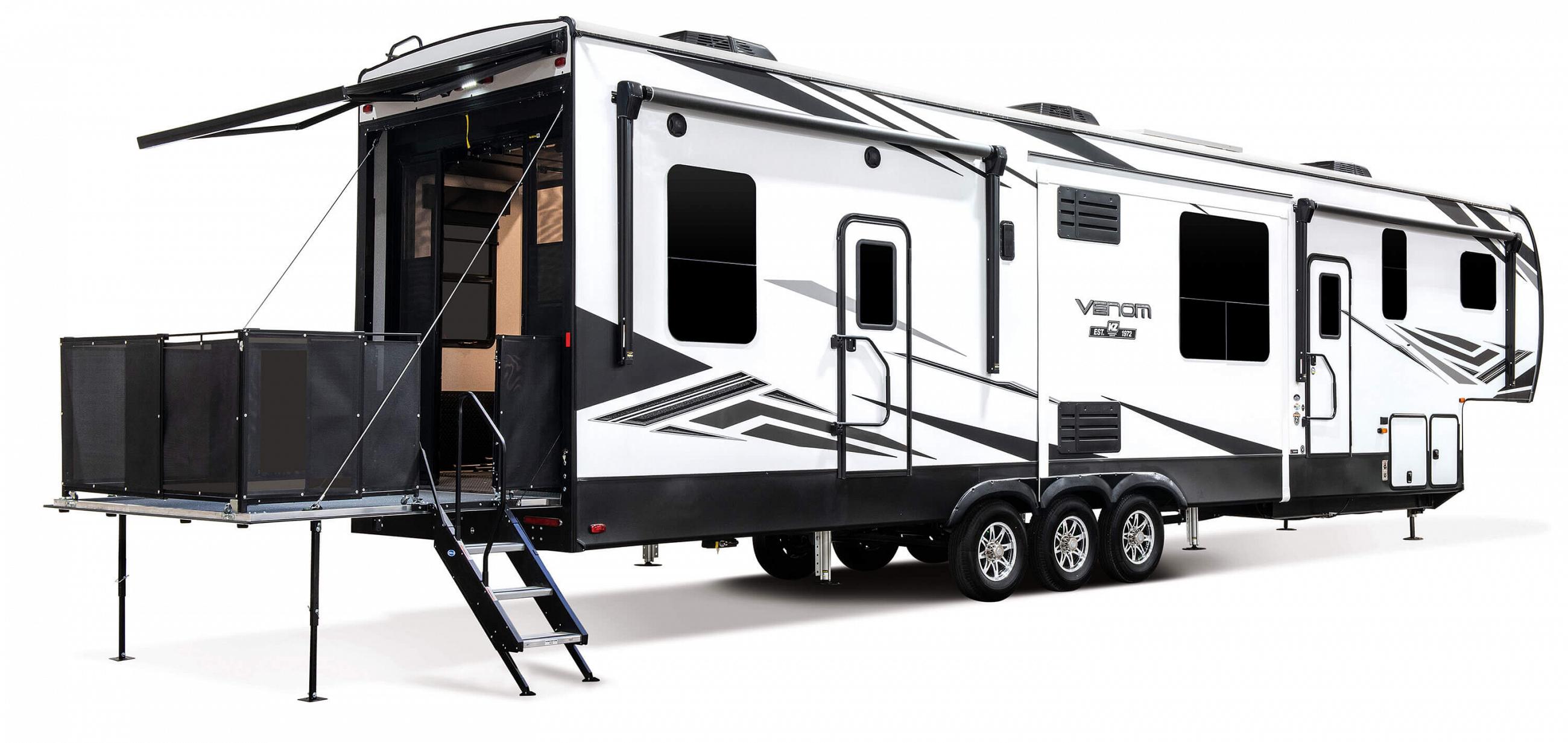 2021 KZ RV Venom 4113TK Fifth Wheel Toy Hauler Exterior Patio Large 