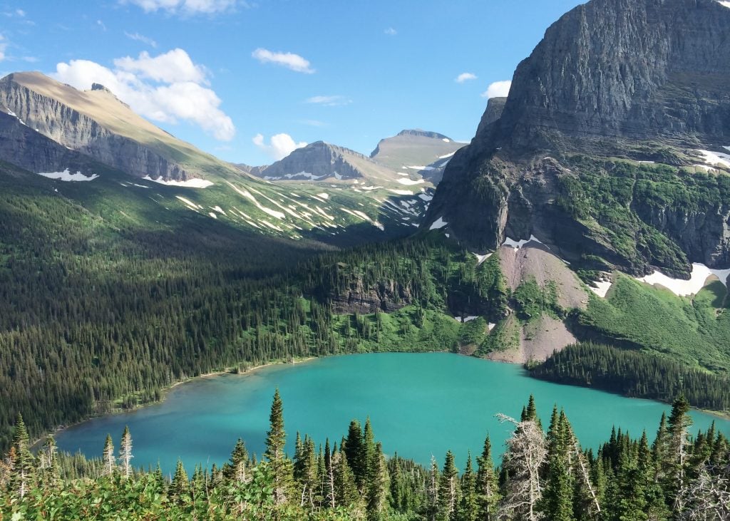 Lake and mountain view of Glacier National Park.