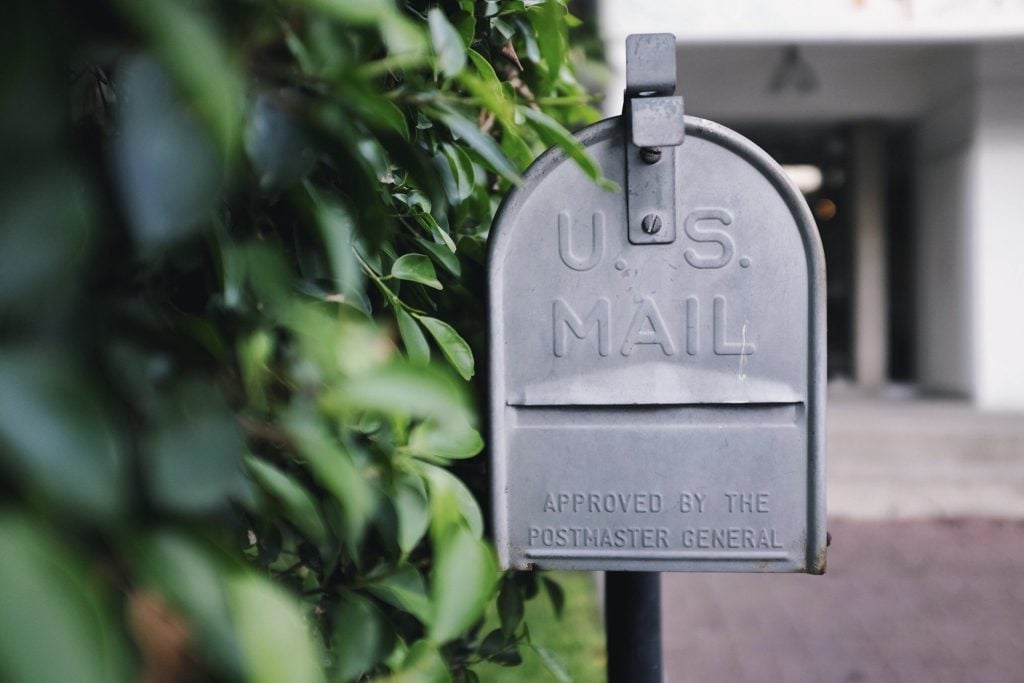 Close up image of US mailbox.