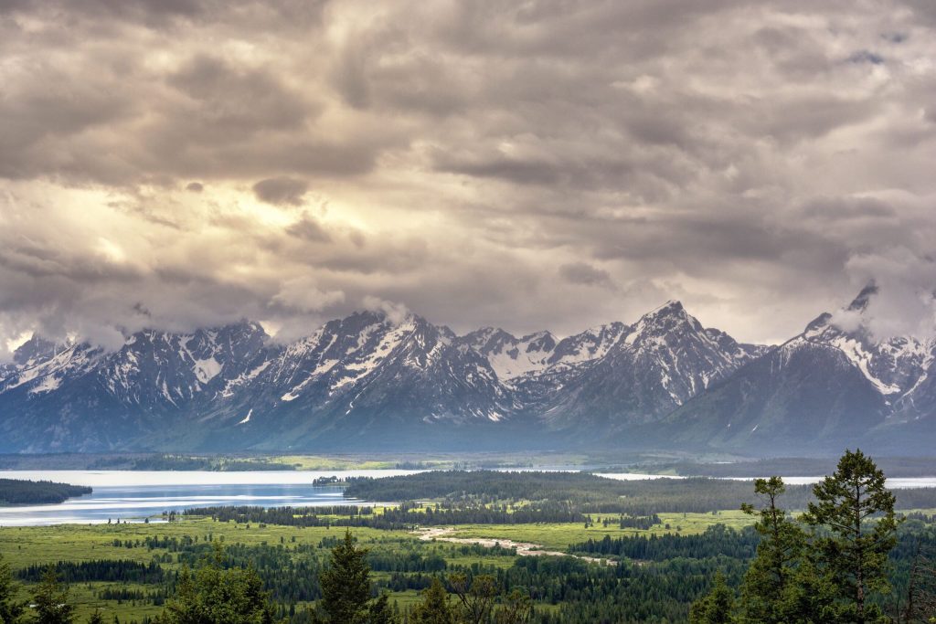 Scenic view of mountain ranges in Jackson Hole. 