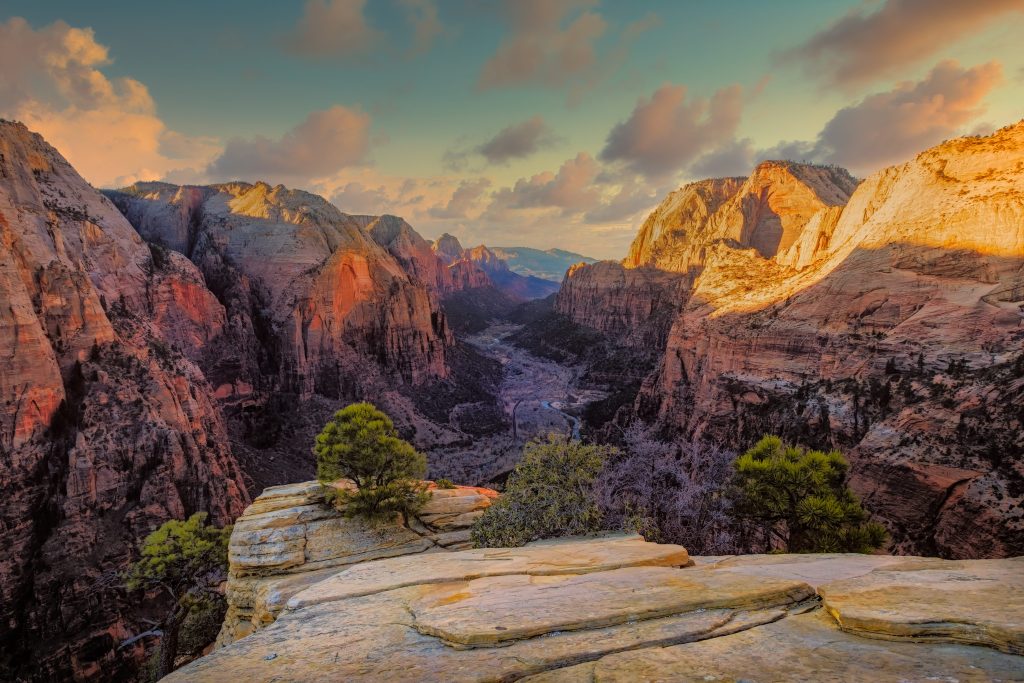 Scenic view of mountain valley in Zion national park, Utah, USA