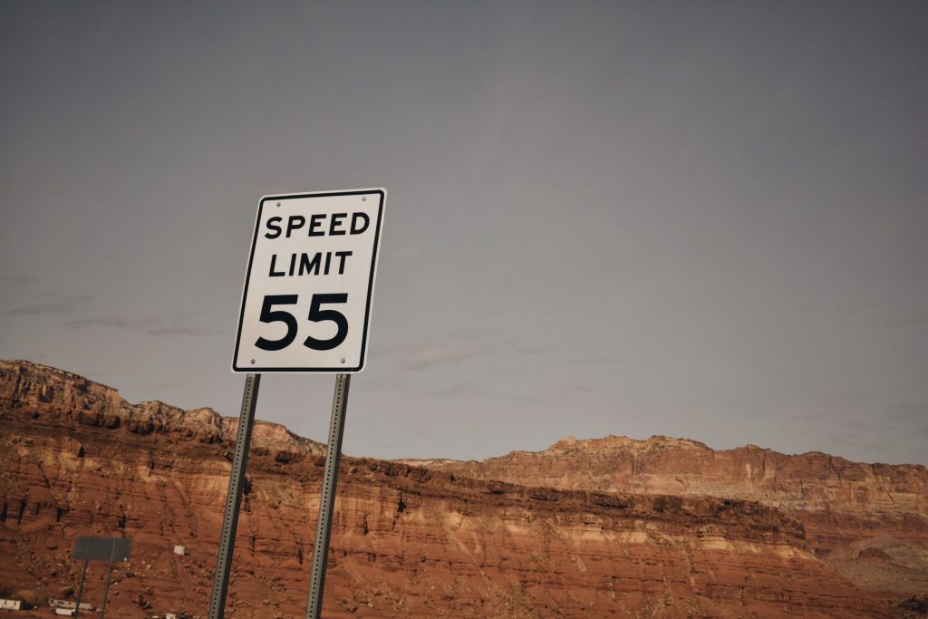 Speed limit 55 sign.