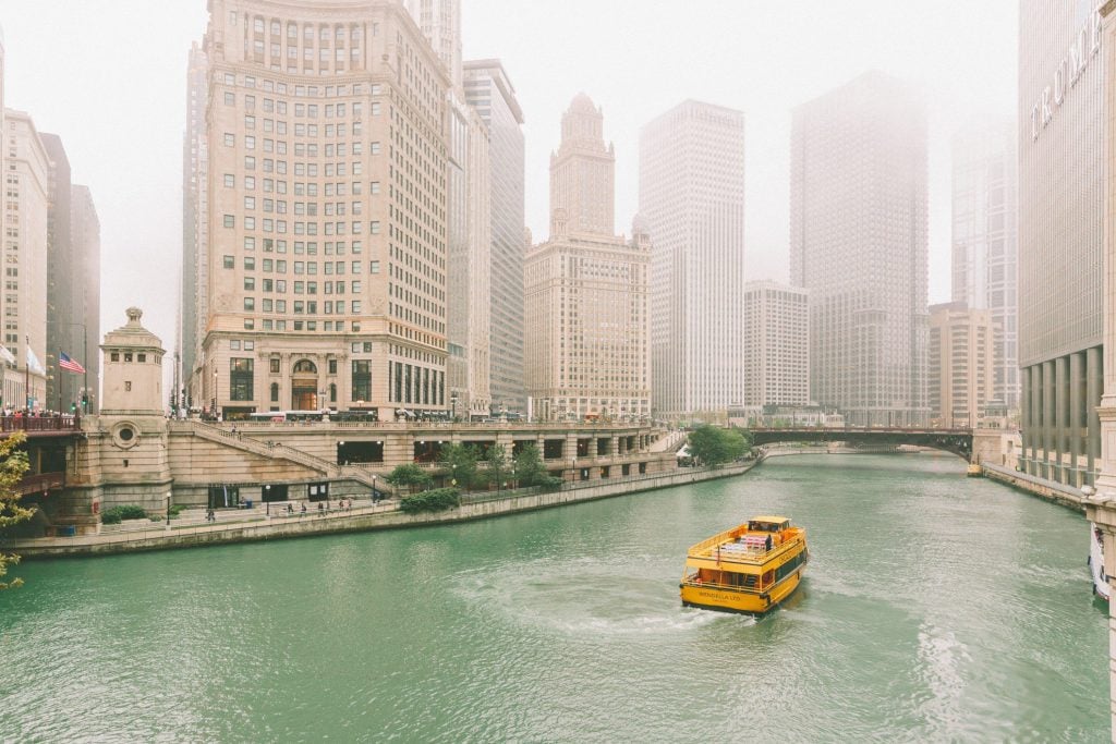 Chicago scenery with ferry.