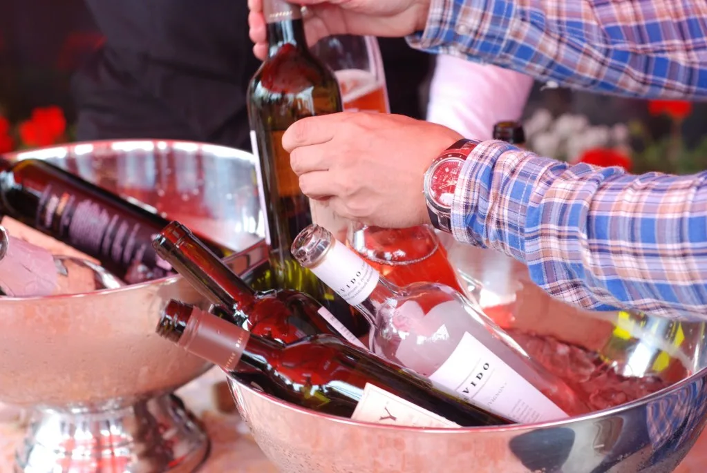 Wine tasting bottles in a bowl.