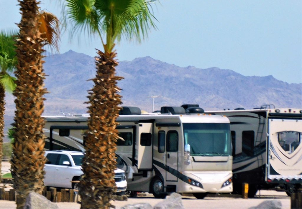 Multiple RVs parked at campsite