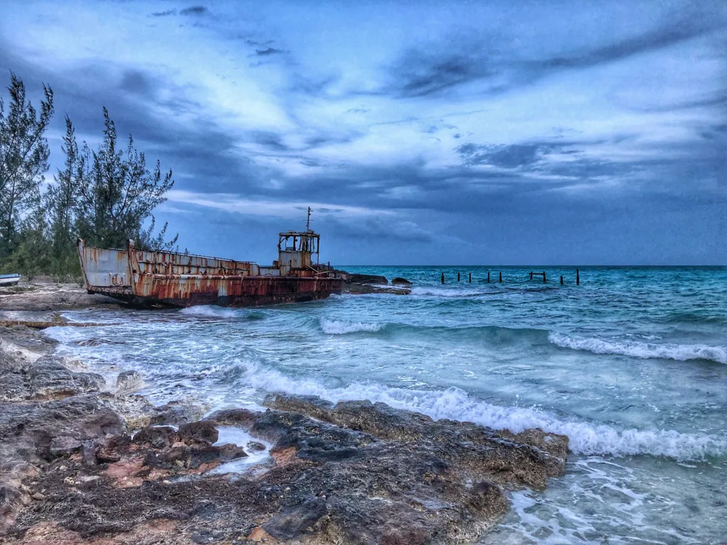 Shipwreck on coast of water