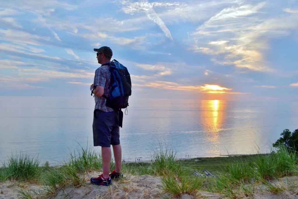 Man hiking in Michigan