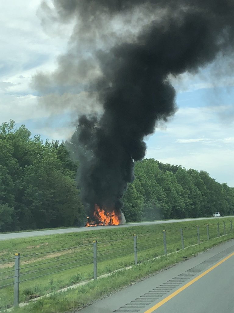 RV on fire on highway