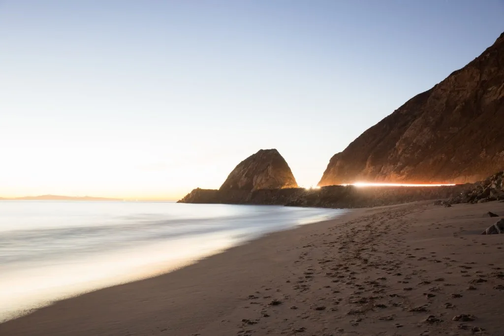 California Coast beach at sunset.