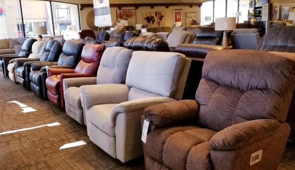 Rows of recliners in store.
