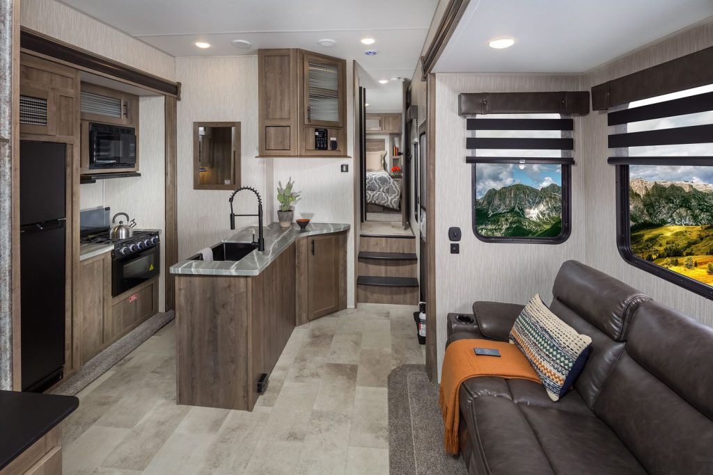 Interior product shot of a Rogue travel trailer from Forest River website.