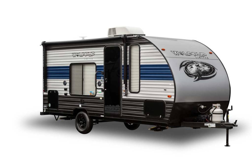 Wolf Pup travel trailer exterior product shot from Forest River website
