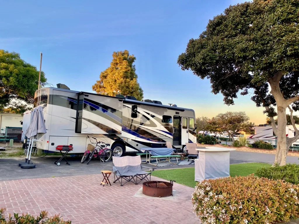 RV parked at RV campsite.