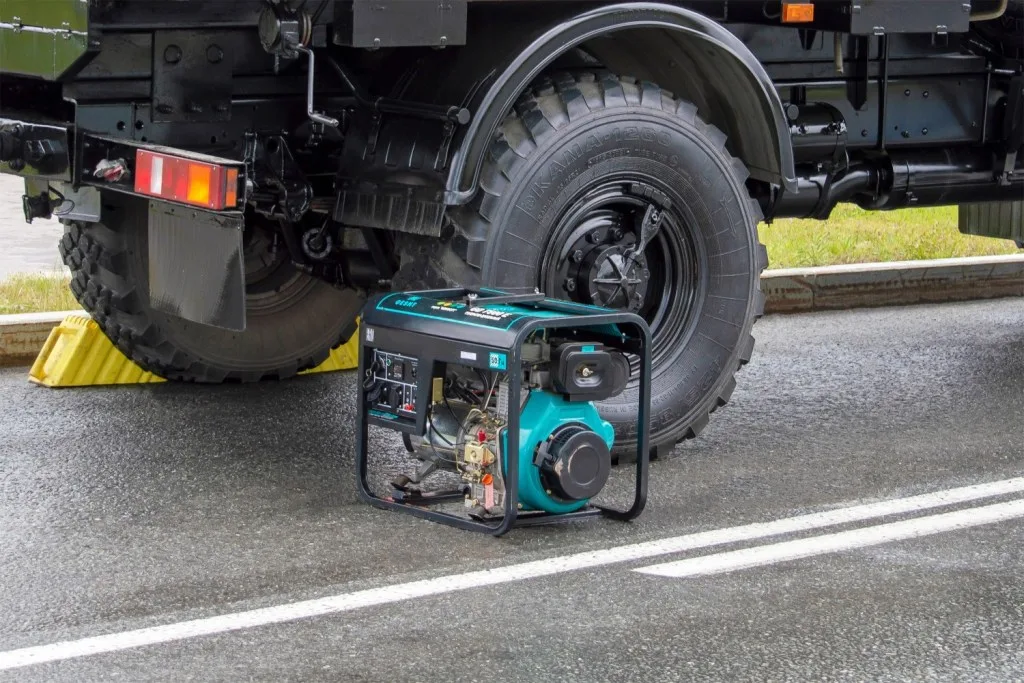 Portable generator in front of big RV