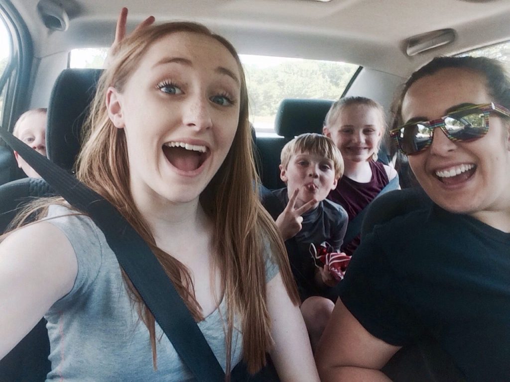 Family selfie on a road trip.