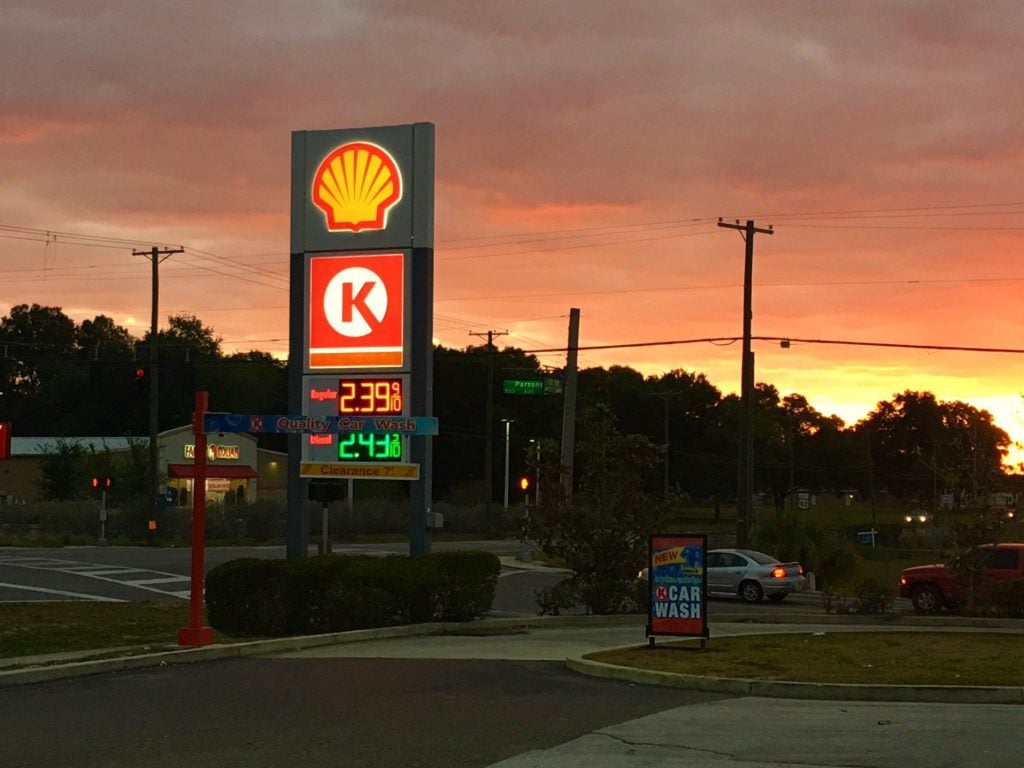 Gas station at sunrise.