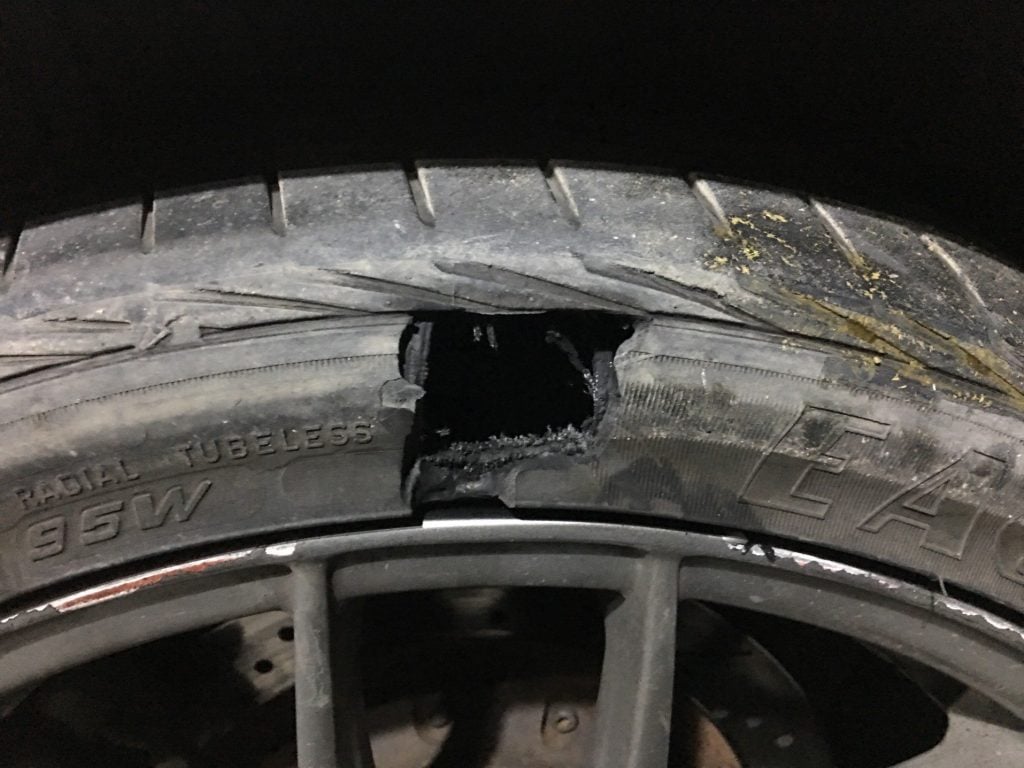 Large hole in tire.