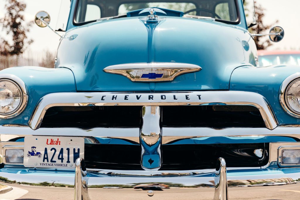 Close up of vintage Chevrolet chrome.