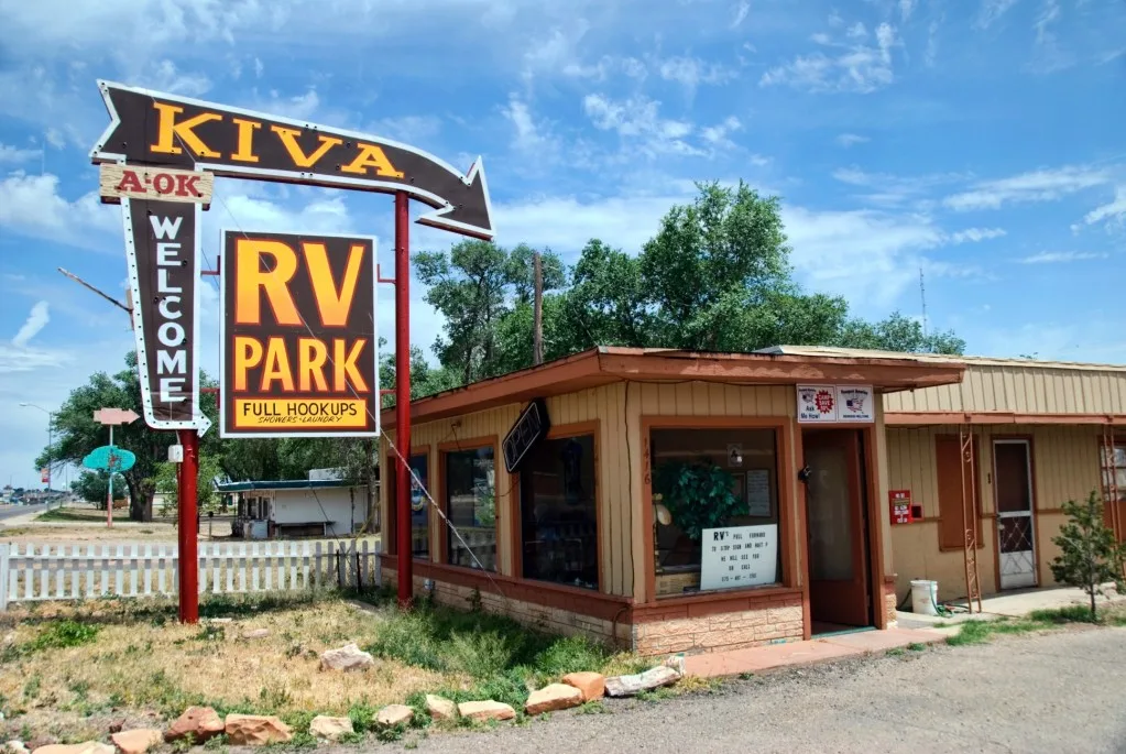 RV park welcome sign.