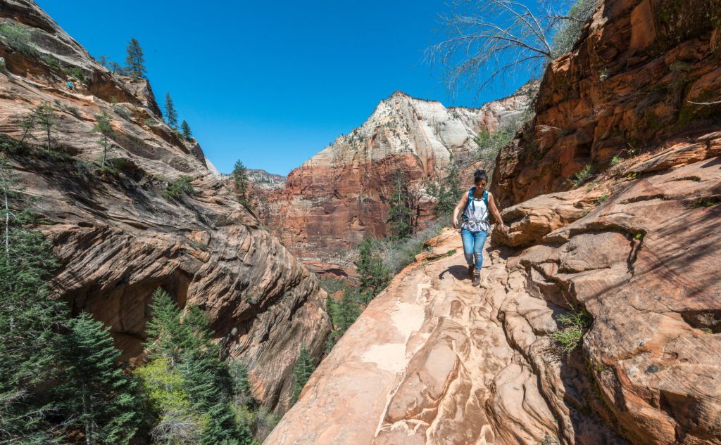 Woman hiking in Zion National Park.
