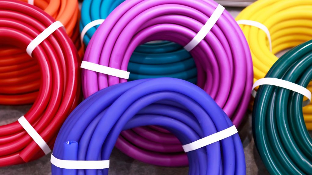 Pile of multi-colored hoses