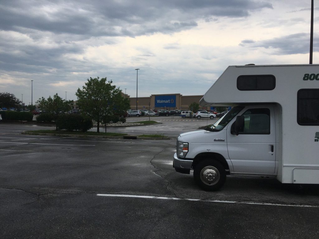 RV parked in Walmart parking lot