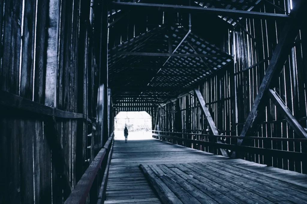 Ghost on bridge black and white photograph