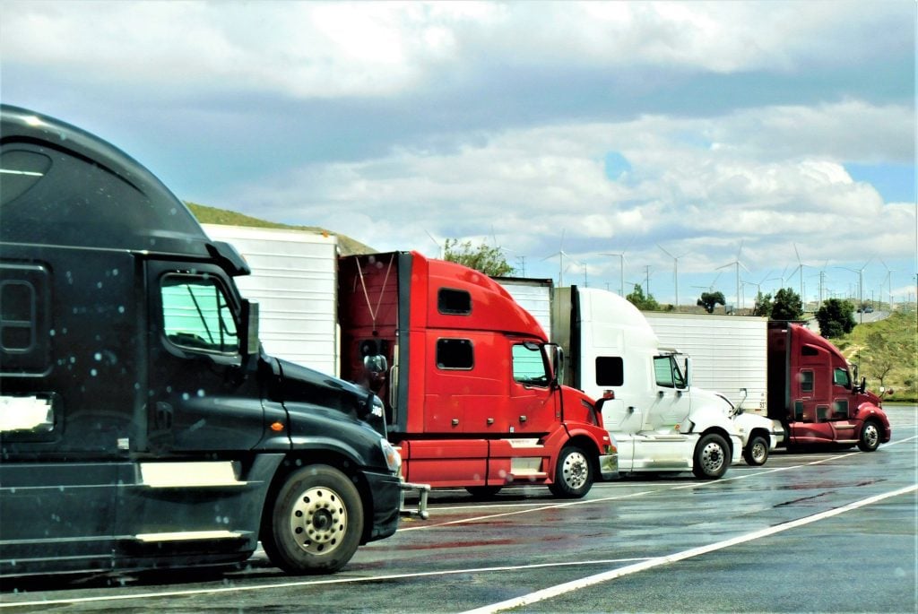 Trucks lined up at truck stop