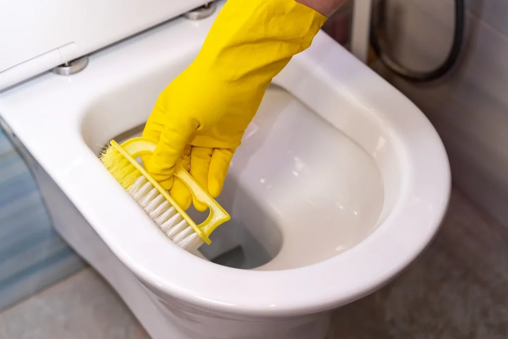 Person scrubbing toilet