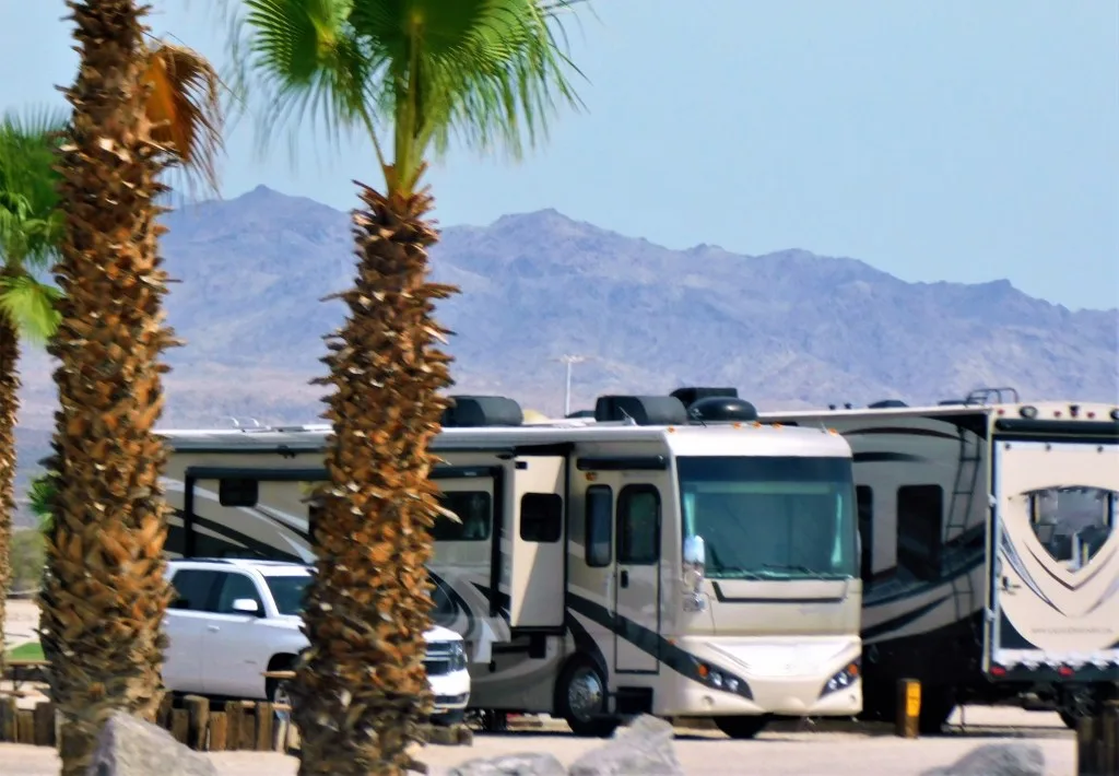 RVs parked at RV resort in Florida.