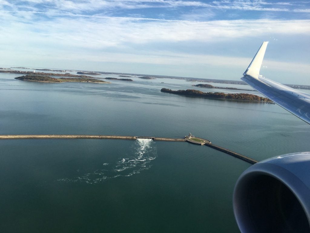 Plane flying over Boston Harbor Islands