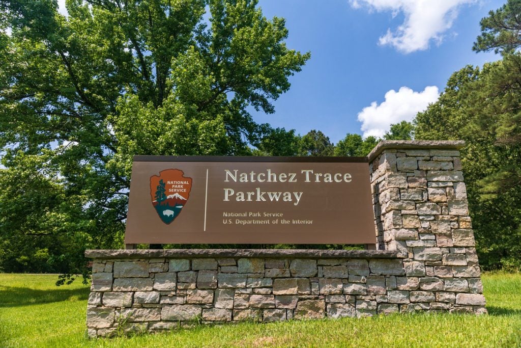 Natchez Trace Parkway entry sign