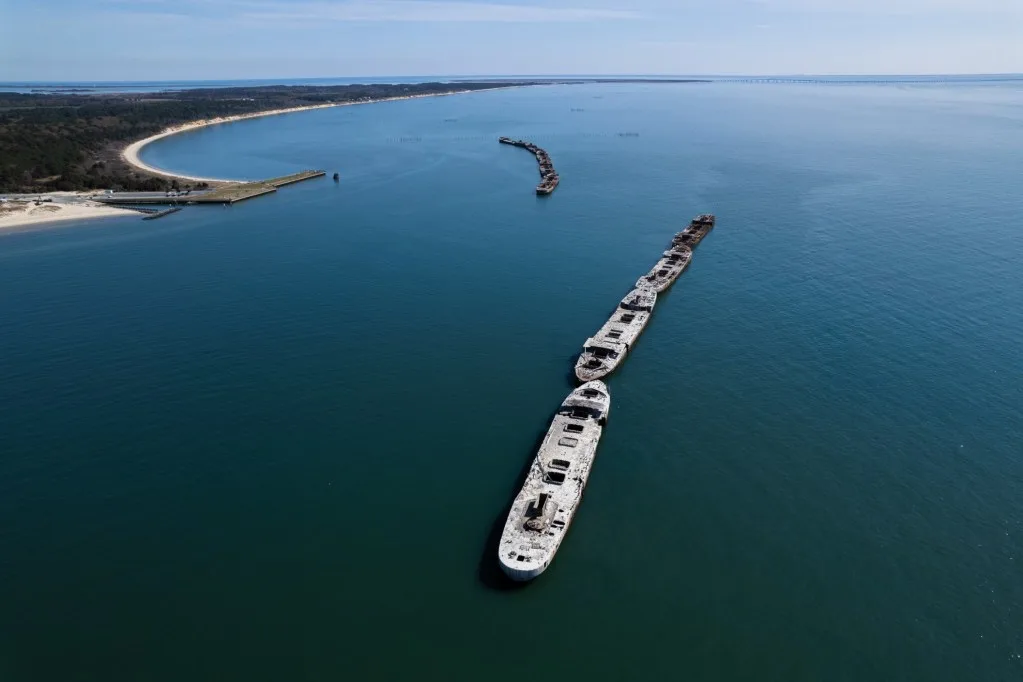 Cargo ships sailing in Chesapeake Bay.