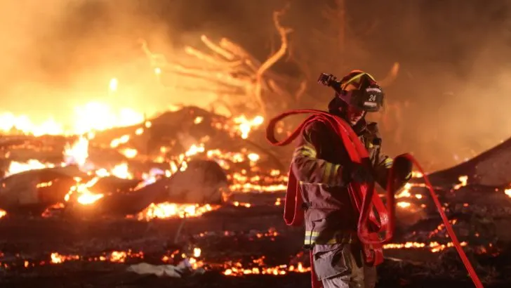 RV fire and fireman
