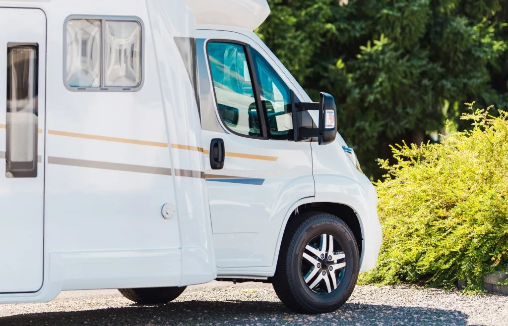 Close up of RV parked at campsite