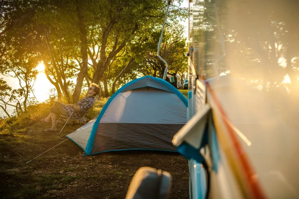 RV campsite setup with tanks hooked up but tank valves closed