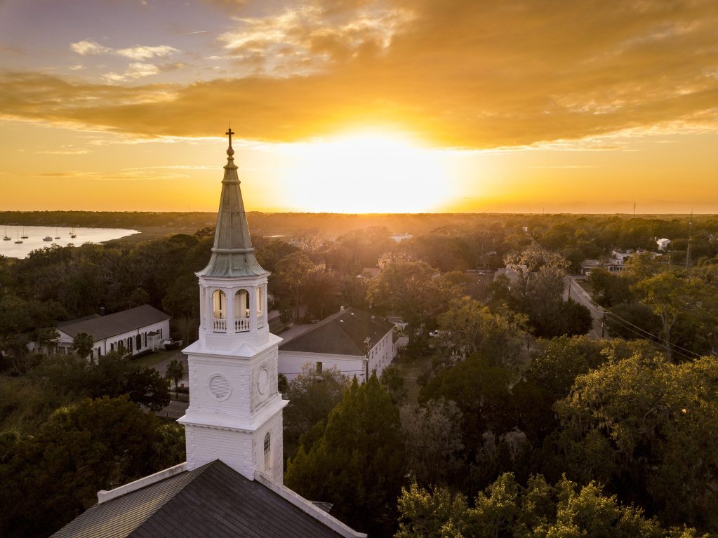 Church in Beaufort, South Carolina at sunset.