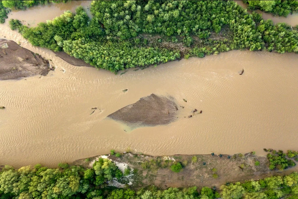 Aerial image of a dirty river in the USA