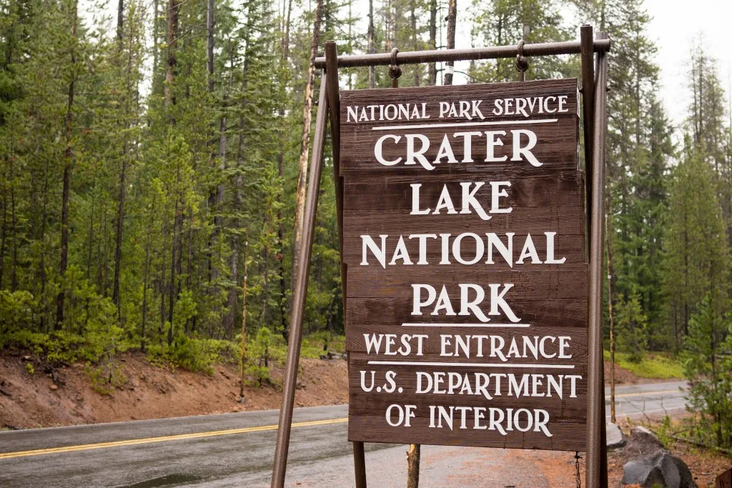 Crater Lake National Park entrance sign