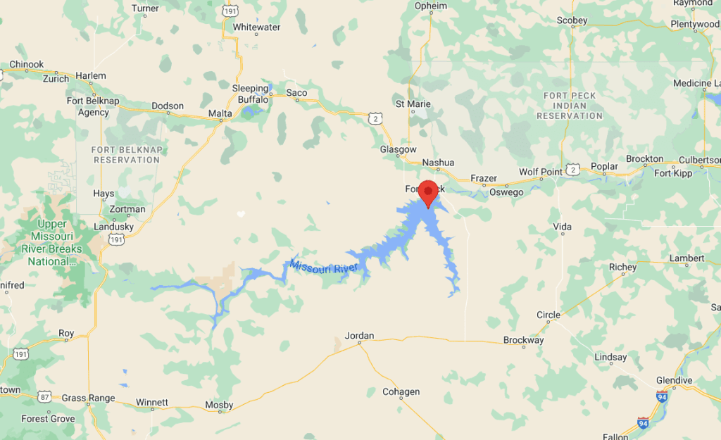Map of Fort Peck Lake in Montana