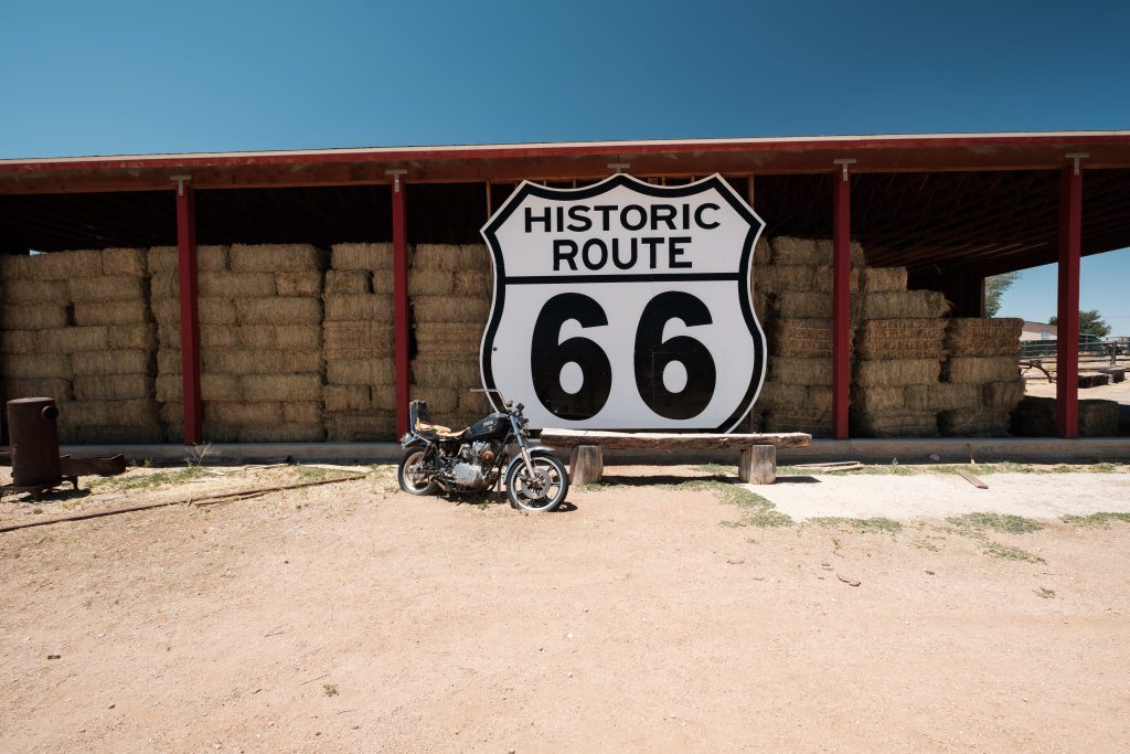 Historic Route 66 sign along route. 