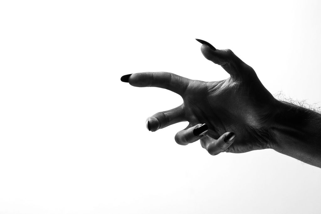 Monster hand in black and white