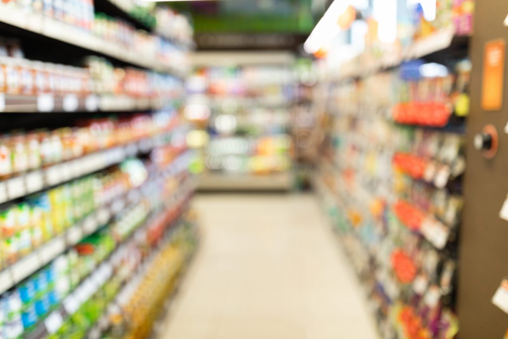 Blurry grocery store aisle in Aldi