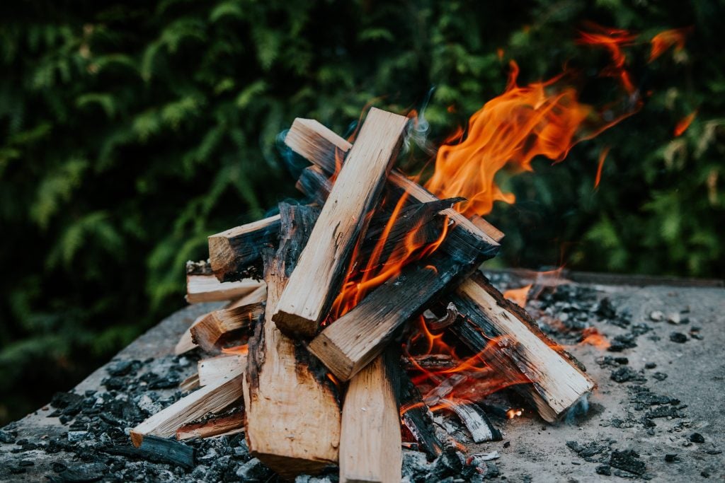 Firewood burning campfire