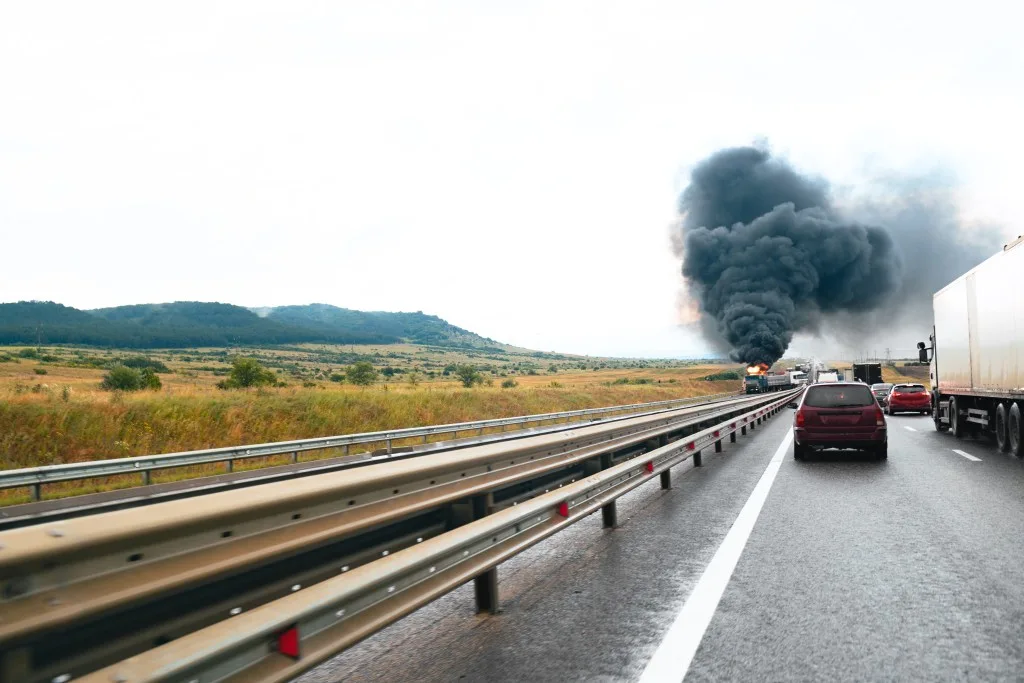 RV on fire on highway