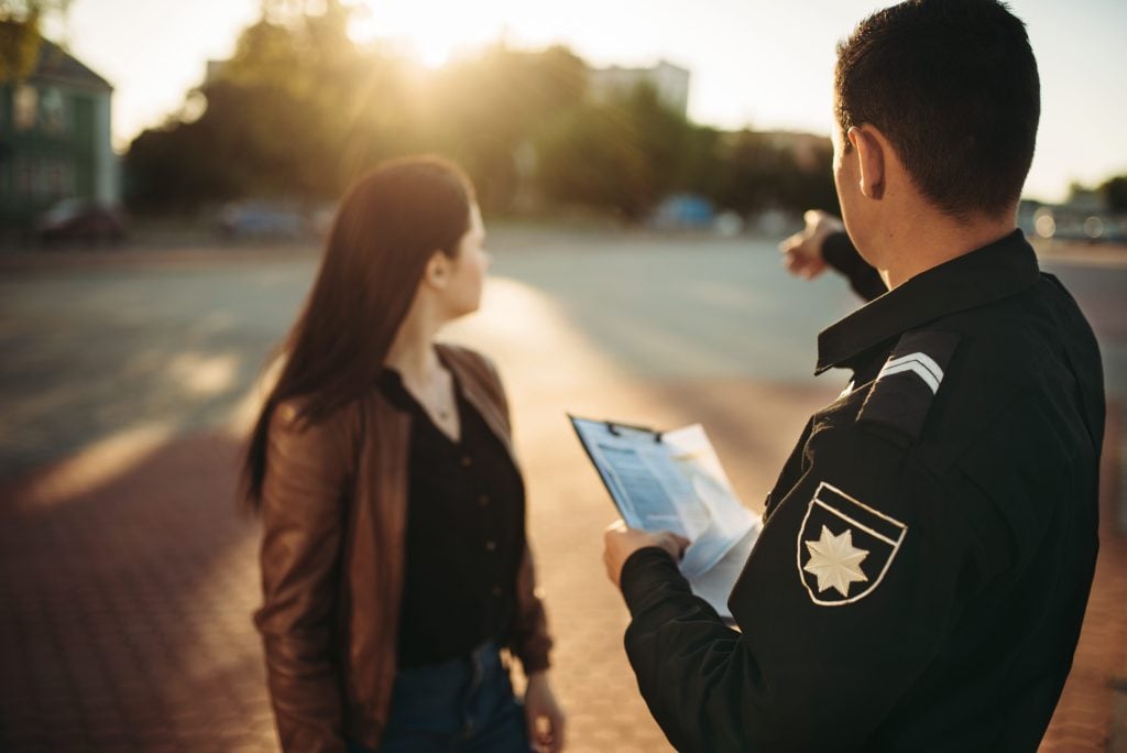 Police checking woman's traffic documents