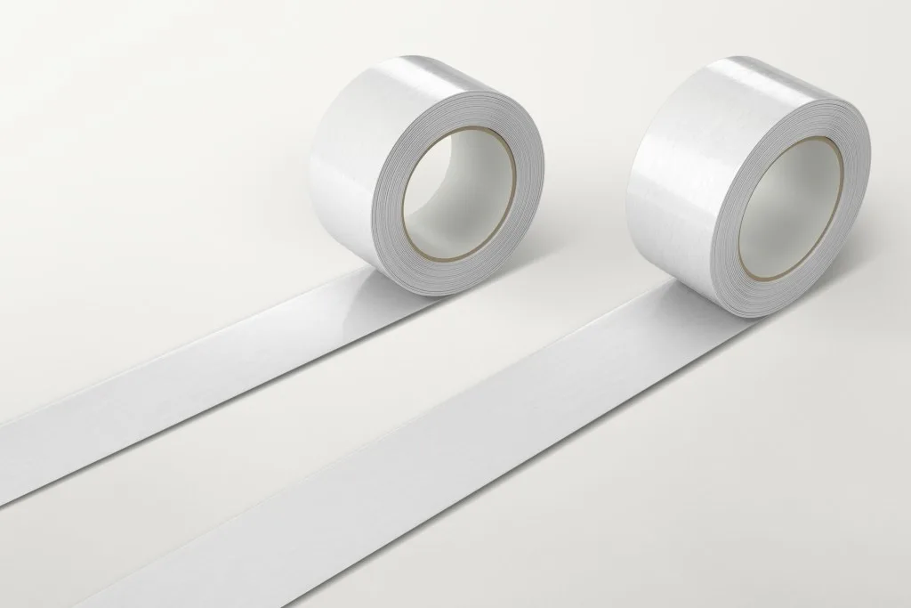 Flex Seal tape rolled out on plain white background