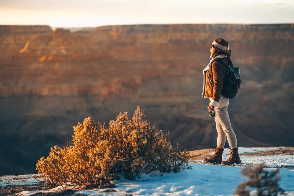 Woman hiking through national park