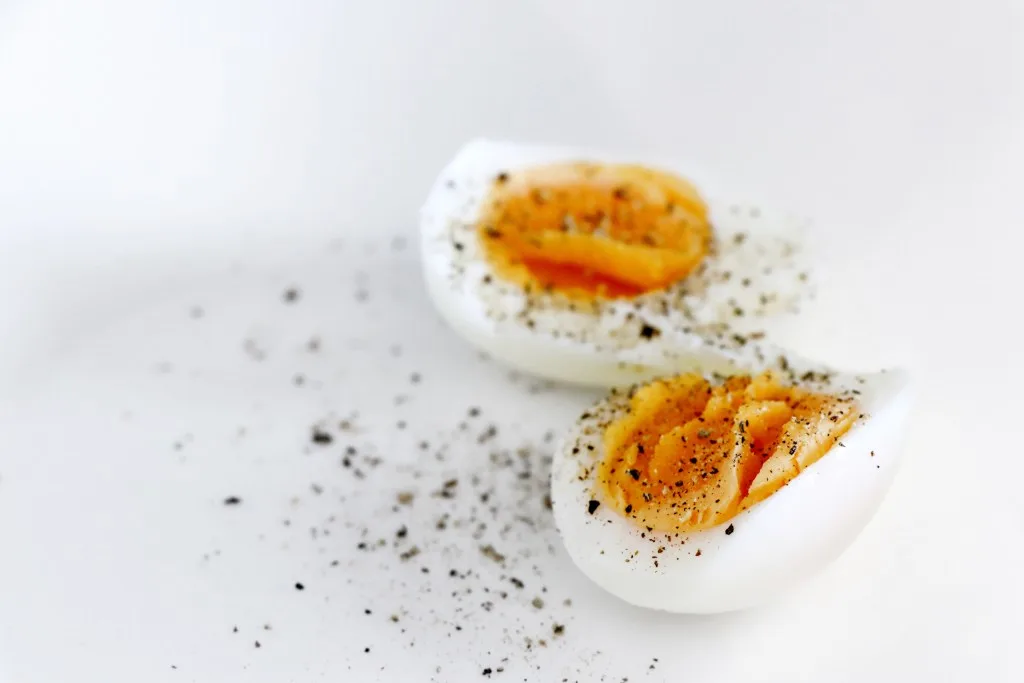 Hard boiled egg peeled and sliced in half