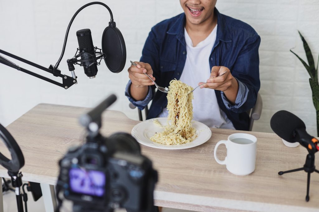 Man eating ramen when recording ASMR